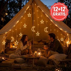 Spoljni svetleći lanac sa zvezdama i mesecom - 3 m, toplo bela | STARRYSKY 12+12 BESPLATNO